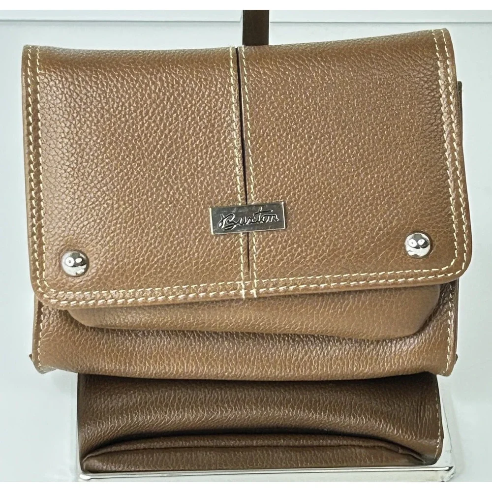 Buxton Wallet Womens Camel Med Coin Mirror CC Holder Retro Insert Pebbled VTG A+